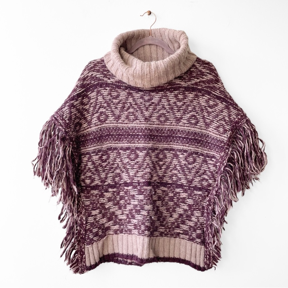 Cozy Knit Turtleneck Sweater - Purple and Cream